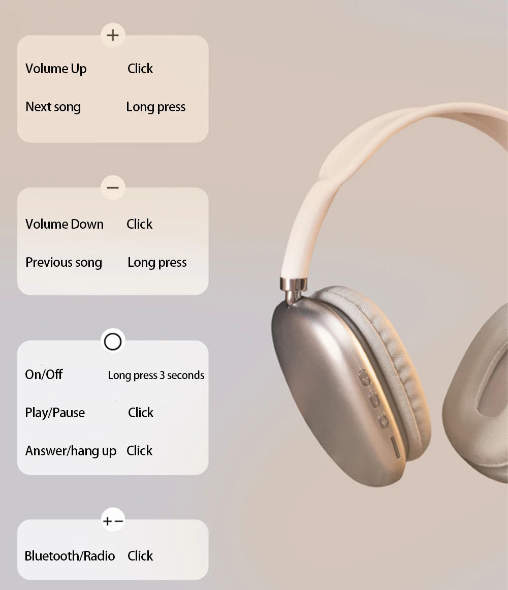 🎧 Casque Bluetooth P9 Sans Fil - Son 360°, Micro Intégré & Réduction de Bruit